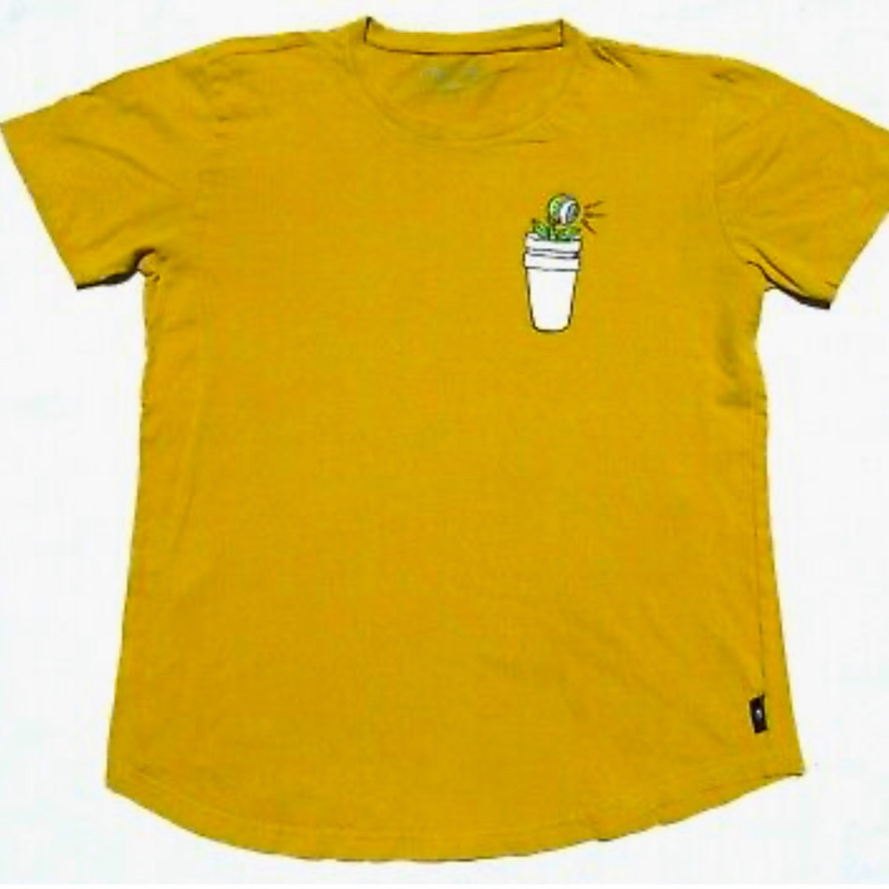 DIKOTOMY Mens Large Alien Eye Plant Monster Mustard Yellow DK Streetwear Shirt